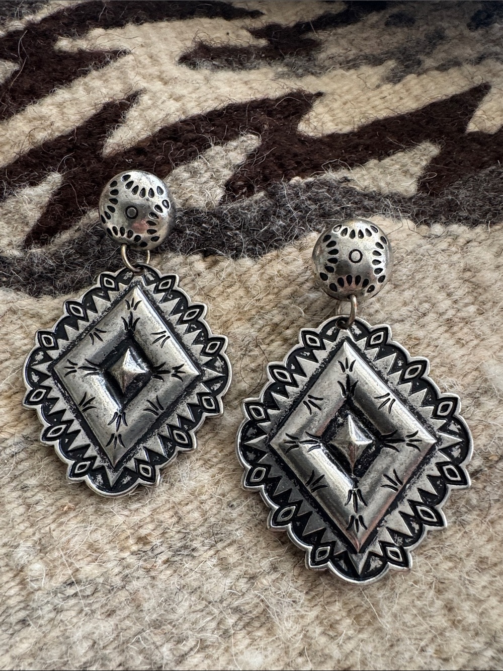 Southwest Sterling-Style Silver Geometric Drop Earrings